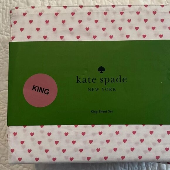NWT Kate Spade King Sheet Set (4pc) - Pink Hearts Design, 100% Cotton Percale